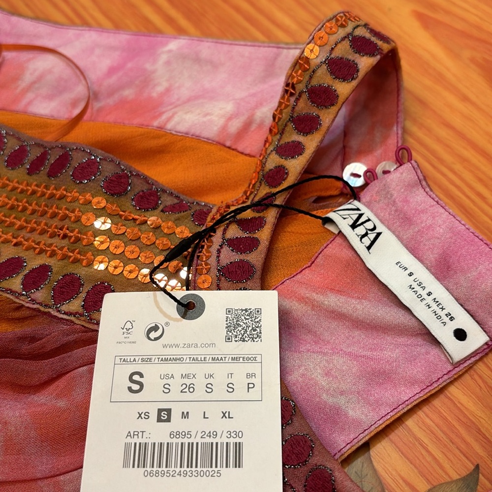 Zara chiffon SEQUIN beaded embellished TIE-DYE maxi DRESS sz.S - Picture 17 of 17